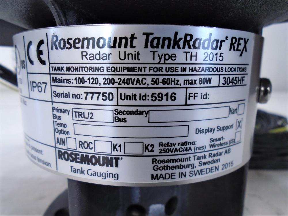 Rosemount Tank Radar REX, Type TH 2015, Tank Monitoring Equipment for Haz. Loc.